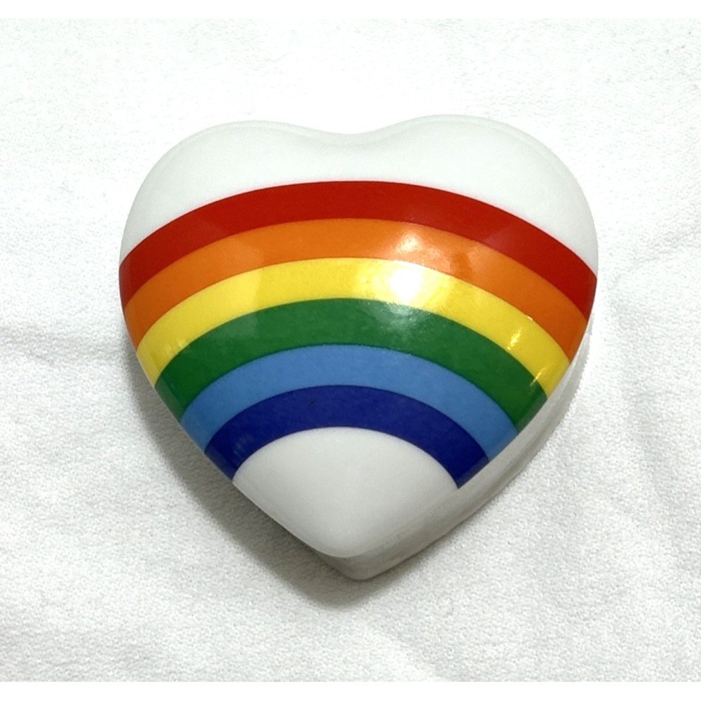 Vintage White Porcelain Rainbow Heart Candle Trinket Box Novelty 80s Retro
